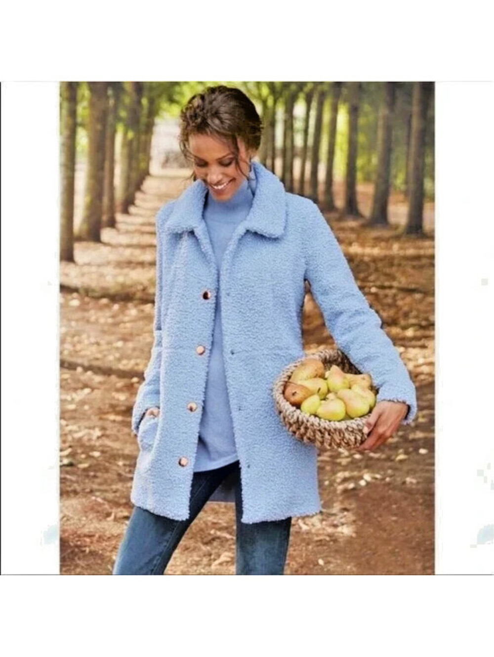 Soft Surroundings Contesse Long Sleeve Faux Sherpa Coat Jacket Carolina Blue XS